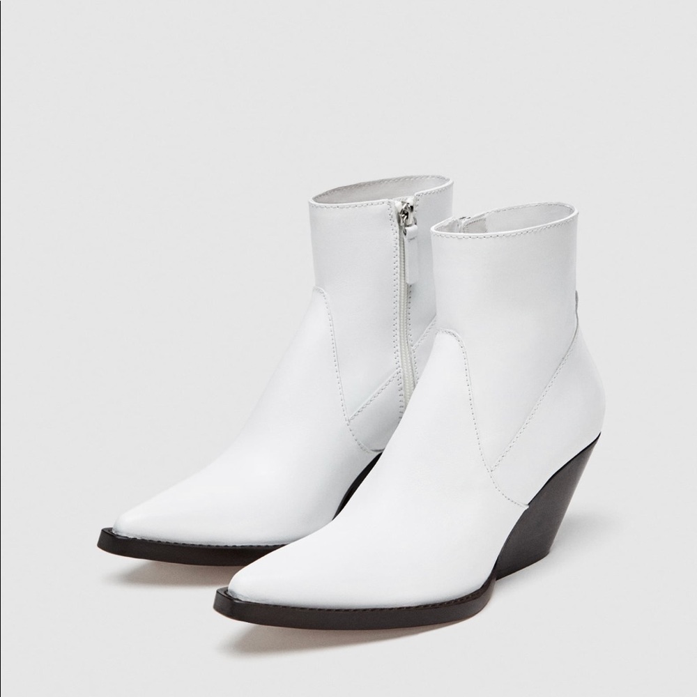 ZARA LEATHER COWBOY ANKLE BOOTS